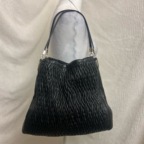 Coach Madison Phoebe Shoulder Bag Black Gathered Twist Leather Large Hobo Tote - Picture 1 of 16